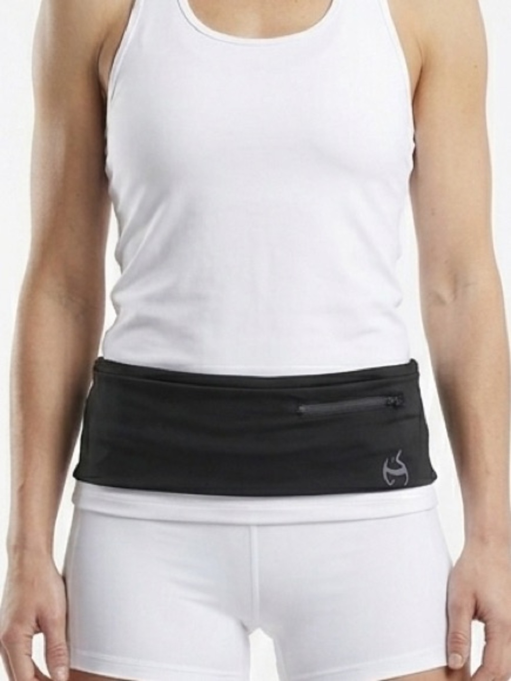 Black Flat Loop Running Belt Two Zipper Pockets Stretchy Run Travel Hip Pack